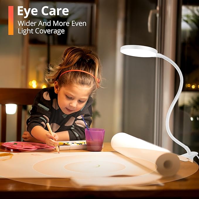 iFalarila Reading Light with Remote, LED Desk Lamp Clip on [1H Timer & Nightlight] RA>95 Dimmable Flexible Gooseneck, Reading Lamp with Clamp for Table - 3.5'' (Adapter Included)
