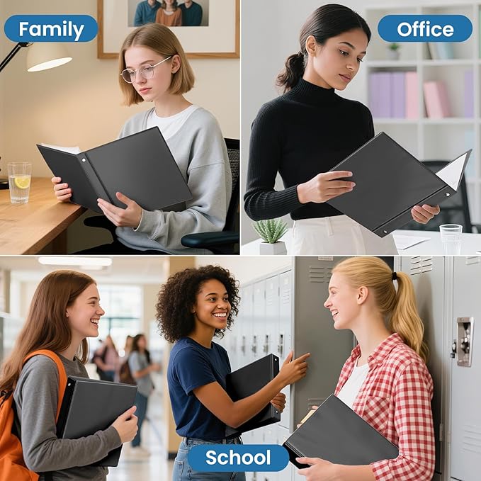 SUNEE Black Binders 1 Inch 24 Pack Bulk, Clear View 3 Ring Binders PVC-Free (Fit 8.5x11 Inches) for School or Office Supplies