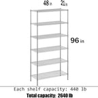 Regal Altair 21" Deep x 48" Wide x 96" Height Wire Shelving Kit | 6-Tier | NSF Commercial Storage Rack Unit