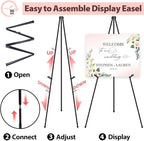 VAIIGO Black Easel Stand for Wedding Signs, Posters & Paintings - 63" Adjustable Portable Display Easel for Welcome Signs, Art Canvas, Pictures - Folding Tripod Stand with Carry Bag (1 Pack)