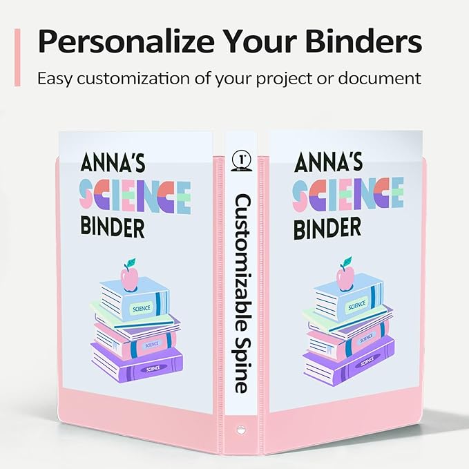 BinderX Extra Durable 1.5 Ring Binder, Round Ring 1.5 Inch Binders, Fits 325 Sheets of 8.5x11 Paper, Customizable View Cover with Inside Pockets, Cute 1.5" Binder, School Supplies for Girls, Lavender