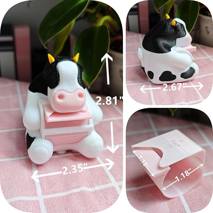 RhyNSky Cute Office Accessories - Stamp Roll Holder Postage Stamp Dispenser for Desk, No Stamps, 1.18" Core, Black Cow Design, C04