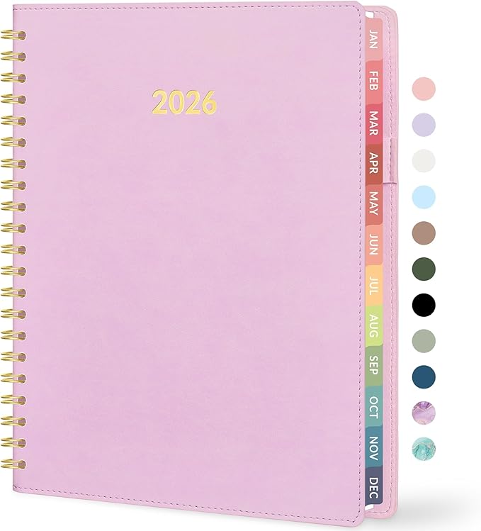 Forvencer 2026 Planner Weekly and Monthly, Jan 2026 -Dec 2026, Vegan Leather Cover Calendar Planner, 8.5" x 11" Agenda with Color Tabs, Inner Pocket, Spiral, 2026 Planner for Office School Supplies