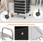 GLACER 10 Drawers Rolling Cart, Storage Cart with w/Removable Drawers & Steel Frame, Utility Mobile Trolley w/Universal Casters & 2 Brakes, Organizer Cart for Home, School, Office (Black)