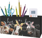 Exqcom Hay Girl Hay Cow Makeup Brush Toothbrush Holder, Pen Pencil Holder, Organizer for Bathroom Vanity Dorm, Cow Lover Gifts for Home Office Dorm Desk Accessories