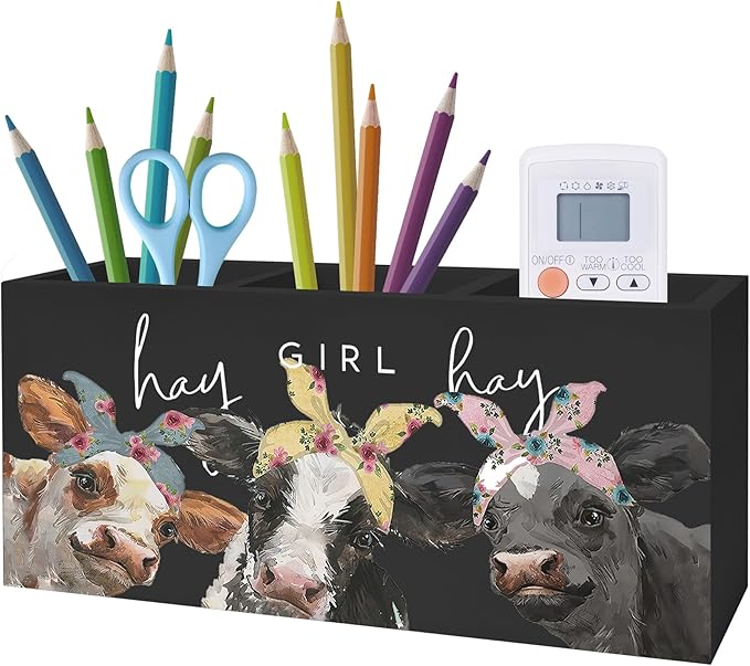 Exqcom Hay Girl Hay Cow Makeup Brush Toothbrush Holder, Pen Pencil Holder, Organizer for Bathroom Vanity Dorm, Cow Lover Gifts for Home Office Dorm Desk Accessories