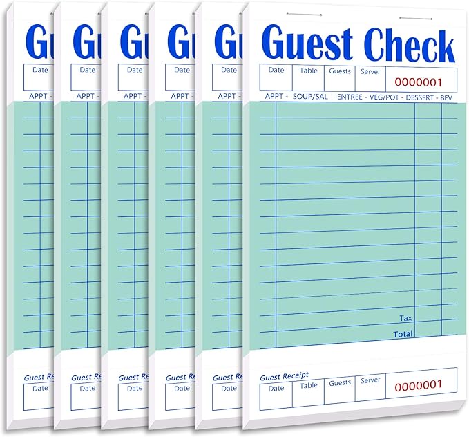 Guest Check Books 6 Pack, Guest Checks for Servers, Server Note Pads, Waitress Accessories Writing Pad, Thick Server Paper with Guest Receipts, Restaurant Supplies Order Pad Total 300 Sheets