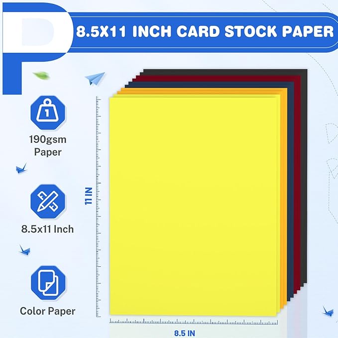 Colored Cardstock 8.5 x 11,200 Sheets Heavyweight Cover Cardstock Printer Paper 8.5 x 11, 190 gsm Card Stock Paper for DIY, Professional Printing, Wedding Invitations, Office Cards & Crafts