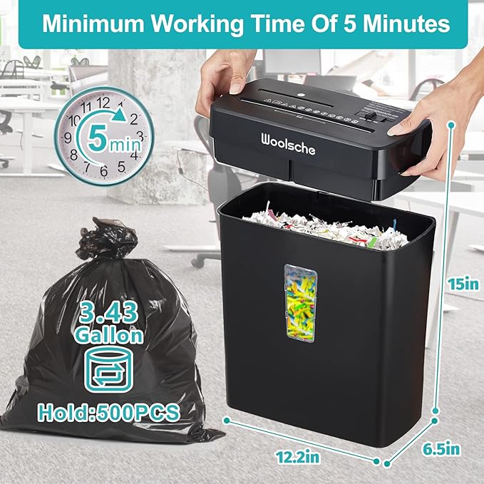 Woolsche Paper Shredder,10-Sheet Cross Cut with 3.43-Gallon Basket, P-4 Security Level,3-Mode Design - Shreds CD and Credit Card,Durable,Fast and Jam Proof for Home Office (ETL Certified)