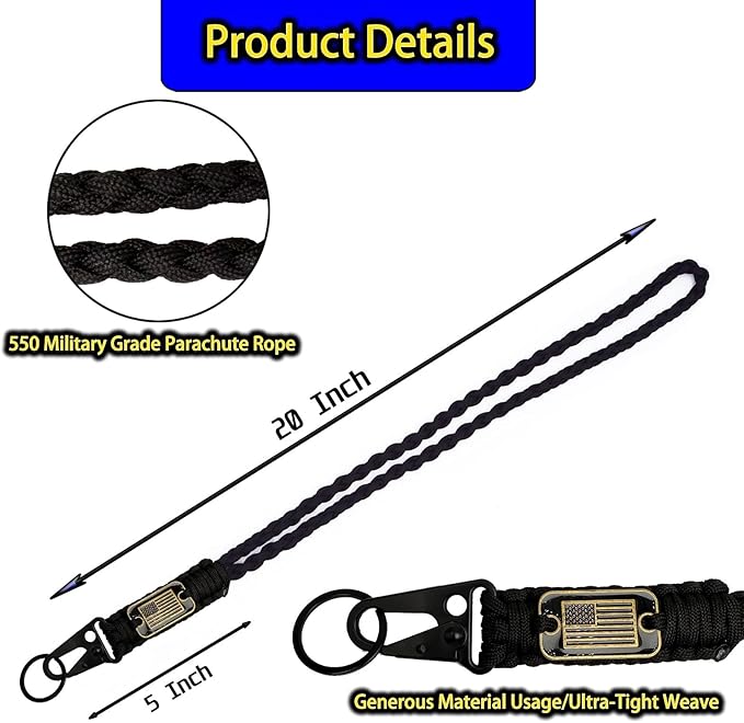 KINBOIN Heavy Duty Retractable Keychain - USA Flag Braided Paracord Lanyard, ID Badge Clip Reel, Necklace Keychains for Travel Work