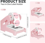 Guermok Thermal Shipping Label Holder for Rolls & Fan-Fold, Fragile Stickers for Shipping, Label Stand Desktop Printer Holder-Home Office Accessory Sticker Dispenser for Holographic (Pink)