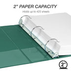 Samsill 2 Inch 3 Ring Binder, Made in USA, Economy Round Ring, Clear View Cover, 425 Sheet Capacity - for School, Home, Office - Forest Green