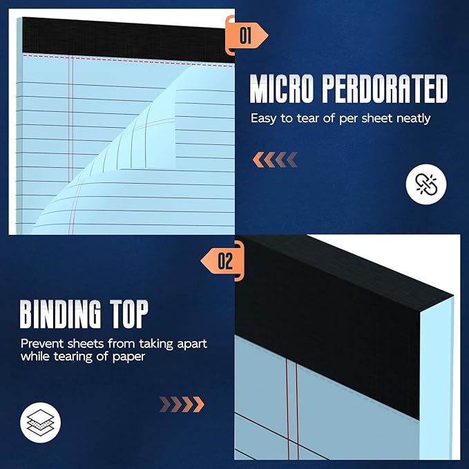 3 Pack Blue Legal Pads 8.5 x 11 Note Pads, Wide Ruled Notepads 8.5 x 11 Lined Paper Wide Ruled Writing Pads, 30 Sheets Per Note Pad, Micro Perforated Colored Legal Pads 8.5 x 11 for Work/School/Office