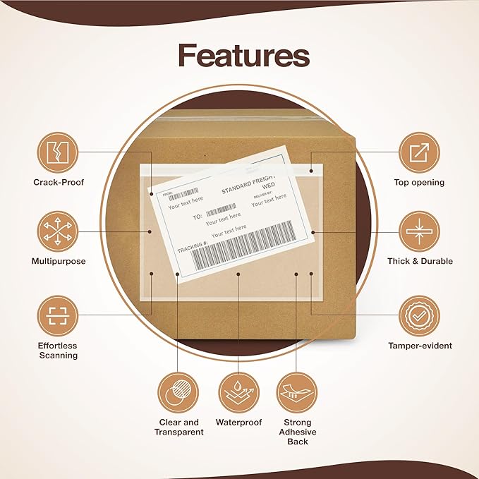 7x10 Shipping Label Sleeves 300 Pack- Strong Adhesive Back for Secure Packing List Envelopes, Protects Documents, Packing Sleeves for Mailing and Packaging -WaterProof and Durable
