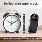 Twin Bell Loud Alarm Analog Alarm Clock, 4 inch Super Silent Non Ticking Small Clock with Night Light, Battery Operated, Simple Design, Old Fashioned, for Heavy Sleeper, Bedroom, Bedside, Desk, Black