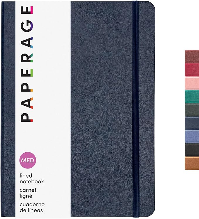 PAPERAGE Softcover Lined Journal Notebook (Navy), 160 Pages, Medium College Ruled Notebook, 5.6 inches x 7.9 inches - 100 GSM Thick Premium Paper, Soft Vegan Leather Journal for Home, Work & School