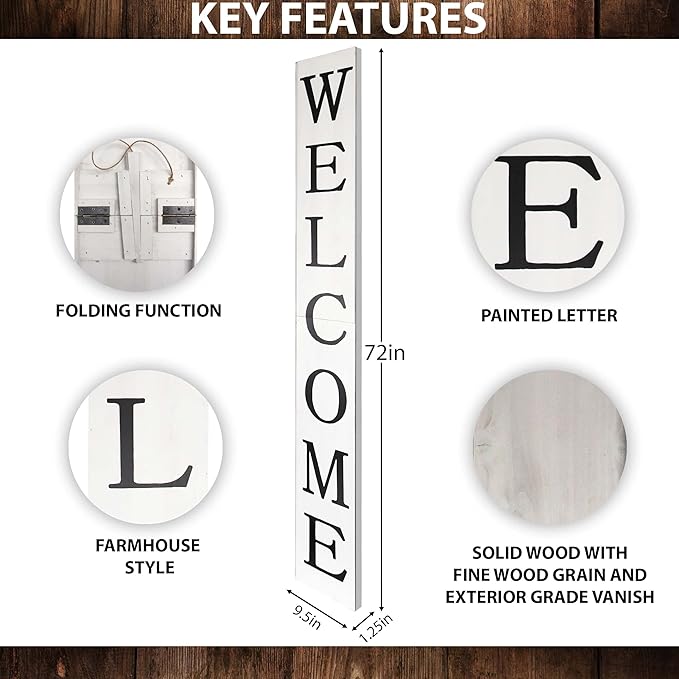 Tall White Welcome Sign - 6ft Rustic Farmhouse Decor for Front Door & Porch