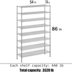 Regal Altair 18" Deep x 54" Wide x 86" Height Wire Shelving Kit | 8-Tier | NSF Commercial Storage Rack Unit