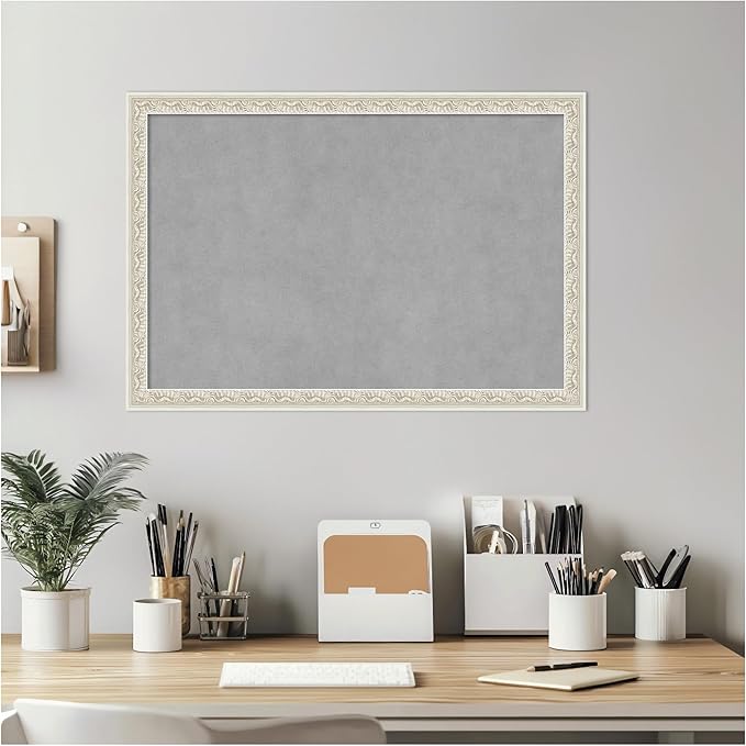 Amanti Art Silver Framed Magnetic Board 18x26 Medium Vision Board for use with Magnets, 100% Metal Sheet to Display Items as Office Decor or for Home Organization in mudroom, Kitchen or Kids Room