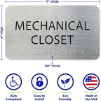 ADASigns Mechanical Closet Sign 7" W x 4" H - Durable Brushed Aluminum with Grade 2 Braille - Easy Installation with Strong Double-Sided Tape - ADA Compliant Office Door Signs for Businesses & Offices