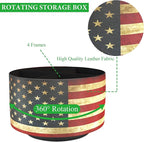 Hennaja Round Leather Art Supply Organizer,Remote Control Holder,360 Degree Rotating,Multi-Functional Pencil Holder,4 Compartments Desktop Stationary Organizer(1-American Flag)