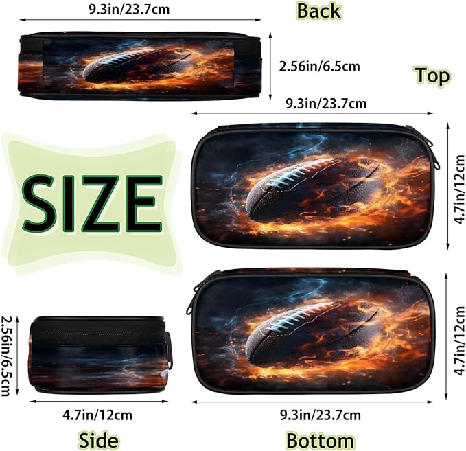 Pardick American Football Fire Pencil Case，Big Capacity Pencil Pouch Coin Pouch Stationery Organizer For Teen School