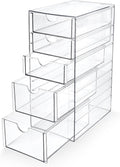 Prsildan Acrylic Drawer Makeup Organizer with 5 Drawers, Hair Accessories Organizer, Office Desk Organization, Clear Stackable Storage Drawers for Vanity, Countertop, Craft, Jewelry