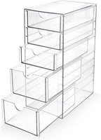 Prsildan Acrylic Drawer Makeup Organizer with 5 Drawers, Hair Accessories Organizer, Office Desk Organization, Clear Stackable Storage Drawers for Vanity, Countertop, Craft, Jewelry