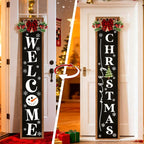 Double-sided Merry Christmas Wooden Sign Stand with Magnetic-adhesive Wreath for Front Door, 47" Farmhouse Vertical Snowman Welcome Porch Sign, 2in1 Tall Xmas Porch Leaner Decor