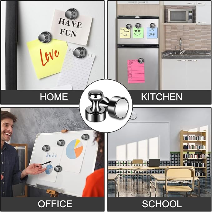 Junarter 45 Pack Magnetic Push Pins, Black Strong Fridge Magnets, Whiteboard Magnets, Refrigerator Magnets Strong, Dry Erase Board Magnets for Fridge, Whiteboard, Office, Classroom, Kitchen, Map