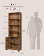 VASAGLE Custos Collection - Bookshelf, 6-Tier Tall Bookcase, Book Shelf with Doors, Open Storage Shelf, 9.4 x 23.6 x 68.9 Inches, for Living Room, Home Office, Dining Room, Rustic Brown ULBC402K01