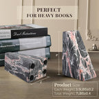 Koville Marble Bookends for Shelves, Large Bookends for Heavy Books, Natural Stone Book Stopper for Books CD Movies, Aesthetic Decorative Book Ends (Grey&Pink)