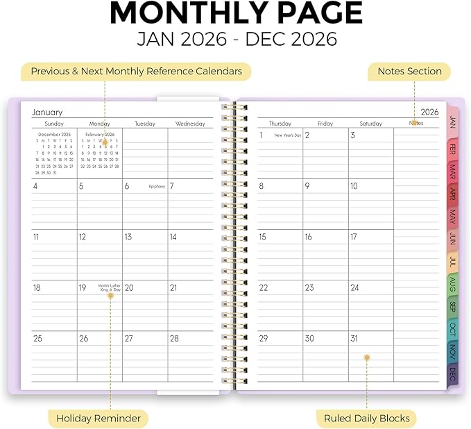 2026 Planner, Weekly and Monthly Planner, January 2026 - December 2026, Hardcover Agenda Planner with Monthly Tabs, Goal Setting & Time Management Organizer for Professionals & Students, 8.5" x 11"