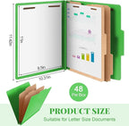Skyygemm 48 Pcs Classification Folders Letter Size, 2 Divider Pressboard File Folders with 3. 5 Inch Expansion, 2 Prongs Fastener, Heavy Duty Office File Organizers for Teachers, Medical (Green)