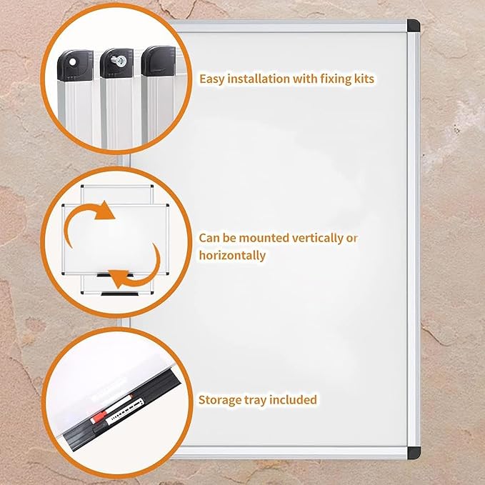 VIZ-PRO Dry Erase Board/Non-Magnetic Whiteboard, 48 x 36 Inches, Wall Mounted Board for School Office and Home