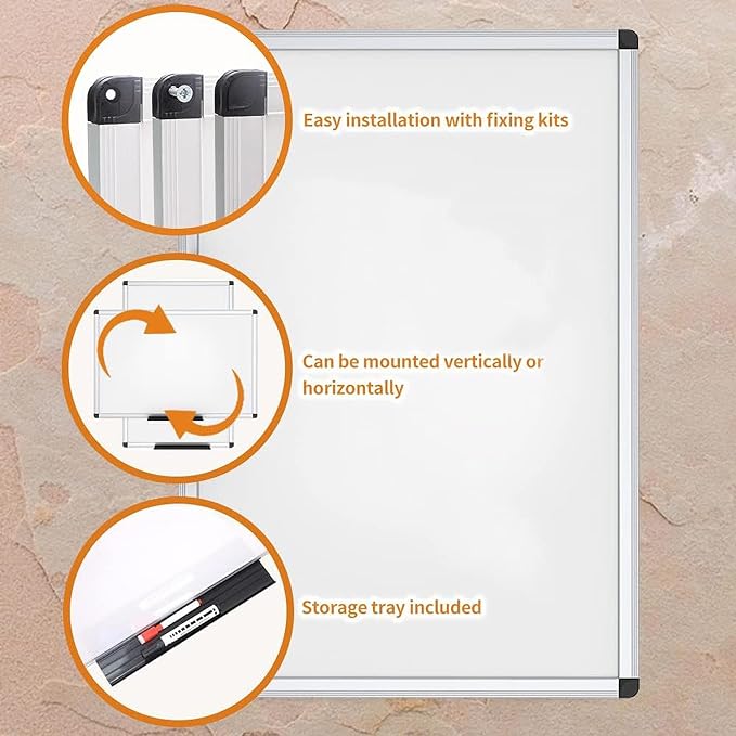 VIZ-PRO Dry Erase Board/Whiteboard, 36 X 24 Inches, Wall Mounted Board for School Office and Home