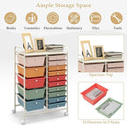 HAPPYGRILL 15-Drawer Rolling Cart, Storage Carts with Removable Drawers & Steel Frame, Utility Cart on Lockable Wheels for Home, School, Office, Macaroon