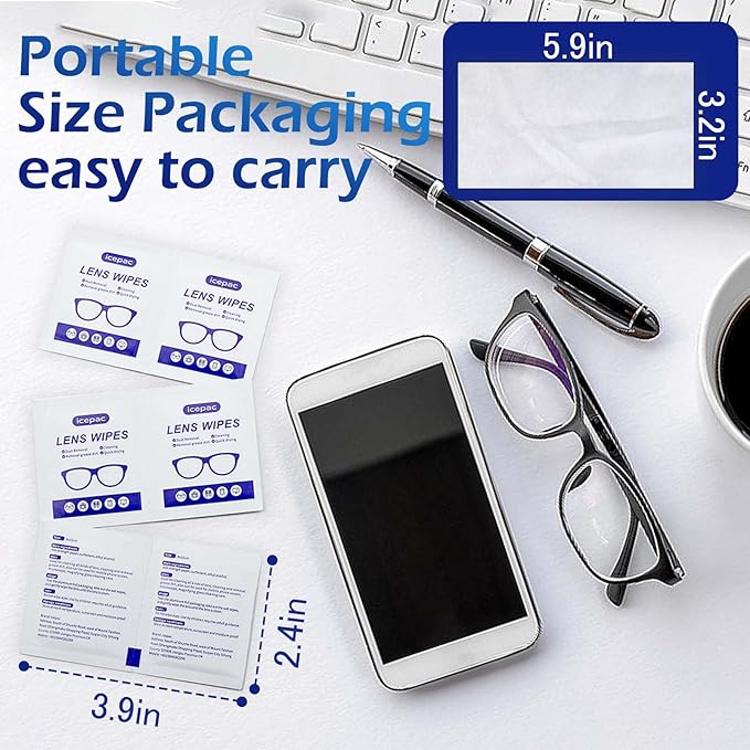 220 Lens Cleaning Wipes for Eyeglasses - Pre-moistened, Individually Wrapped | Scratch-Free, Streak-Free for Sunglasses, Camera Lenses, Phone Screens | Ideal for Home, Travel & Office