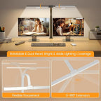 SIBRILLE Upgraded LED Desk Lamp for Home Office with RGB, Rotatable Computer Desk Light with Remote, Eye Caring Table Lamp with Clamp, Dimmable Dual Head Desk Lighting for Desktop, 22W, White