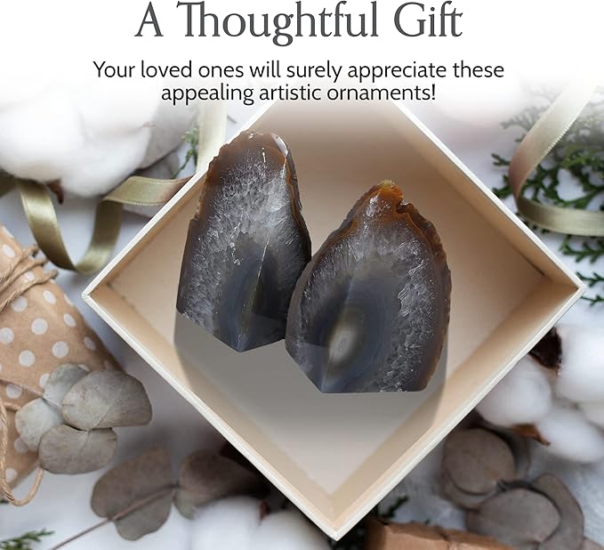 Nature's Decorations Natural Agate Bookends – A+ Grade Geode Heavy Duty Decorative Stone Crystal Book Ends for Shelves & Bookcases, Polished Bookshelf Decor, 1 Pair 6-8Lbs