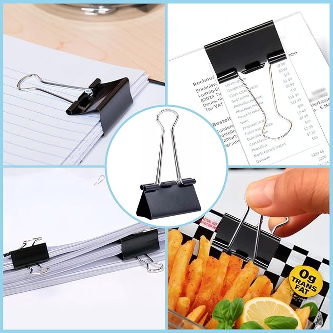 208 PCS Binder Clips Assorted Sizes – 0.6"-2" Black Metal Paper Clamps, Micro and Mini/Small/Medium/Large/Extra Large Binder Clips Set, Canned Office Supplies for Home/School