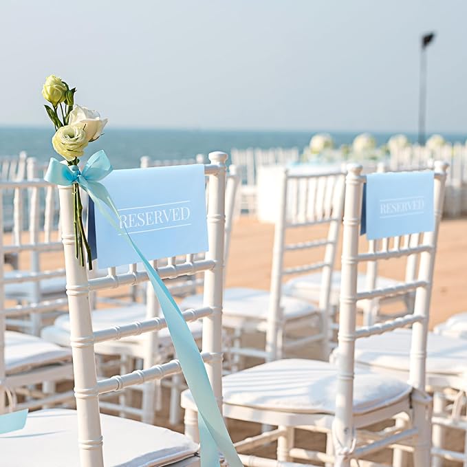 Buryeah 12 Pcs Reserved Seating Signs for Chairs Church Pew Reserved Chair Signs Placeholder with Printed Words for Weddings Parties Celebrations Receptions Church or Event (Dusty Blue)