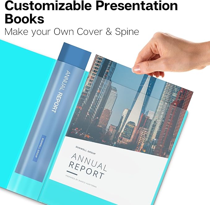 Dunwell Presentation Binder 48-Pocket, Displays 96 Pages, 8.5x11 Portfolio Binder with Plastic Sleeves, Storage and Organizer for Documents, Photos, Kids Artwork, Projects, Recipes (Aqua)