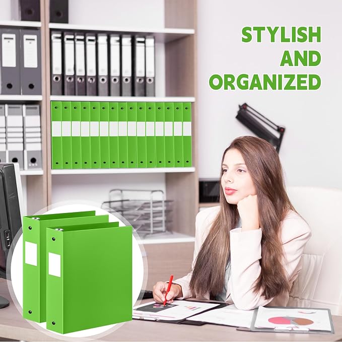 Henoyso 12 Pcs 3 Ring Binder 2 Inch Round Fits Letter Size 8.5'' x 11'' Paper Plastic Flexible Binder Bulk Holds 490 Sheets with 1 Pockets Versatile Organizer for Home Office School (Tender Green)
