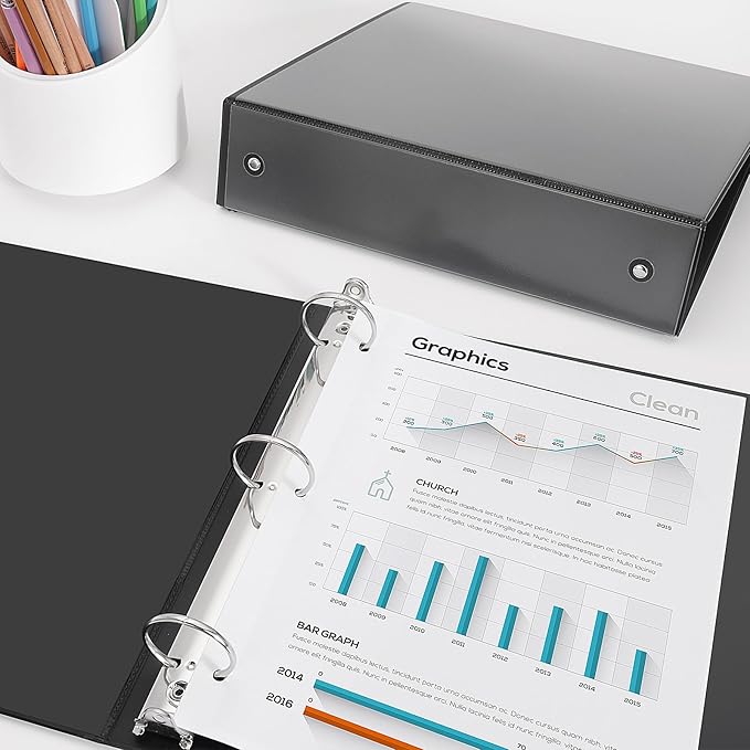 COMIX Sturdy 3 Ring Binder 1.5 inch with Clear View Cover, 1-1/2" Round Ring View Binder, PVC-Free, 2.4mm-Thick, 300 Sheets Capacity of US Letter Size Paper, Office ＆ School Supplies, 6 Pack (Black)