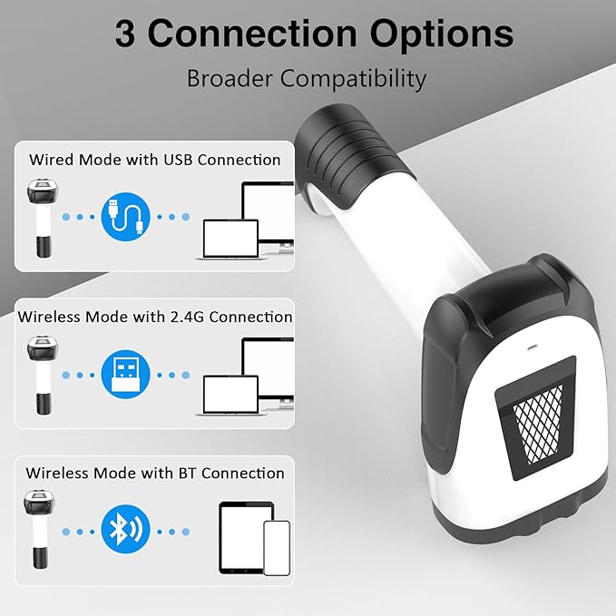 2D Handheld Wireless Barcode Scanner with Stand 3-in-1 Bluetooth bar Code Scanners - Cordless, Rechargeable 1D and 2D Barcode Scanner for Inventory - Wireless, Handheld, USB Bar Code/QR Code Scanner