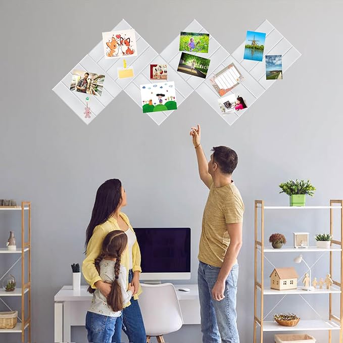 Large Cork Board Alternative 48" X 36" Bulletin Board - 12 Pack Removable Felt Wall Tiles, Cork Wall Tiles Bulletin Board Home Office Essentials - Warm White