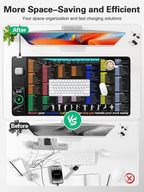 Mouse Pad with Excel Shortcut Keys, Desk Pad with Wireless Charger & Phone Stand, XXL Large Cheat Sheet Mousepad | PC Office Spreadsheet Keyboard Mat | Non-Slip Stitched Edge for Home Office Work