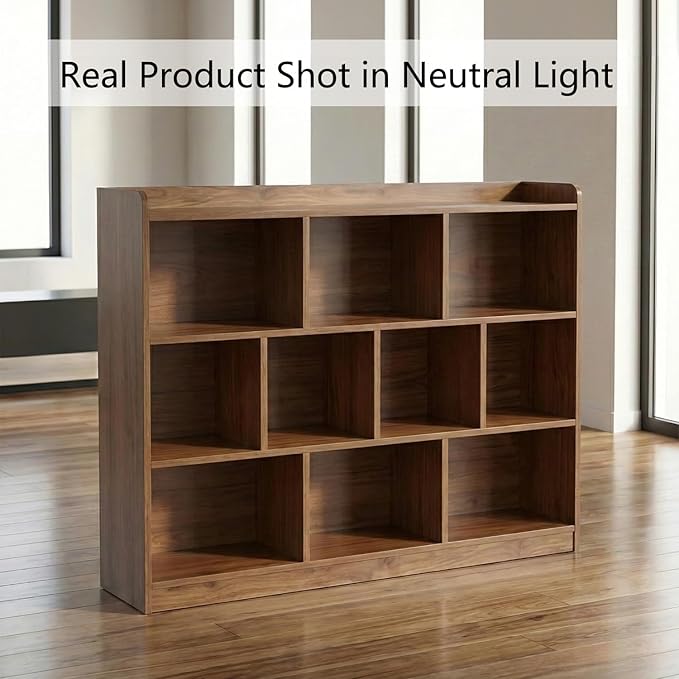 DIYART Brown Bookshelf, Wood Bookcase with 3 Tier Open Shelves, 10-Cube Minimalist Storage Shelf for Living Room, Bedroom, 55.1" W x 42.5" H