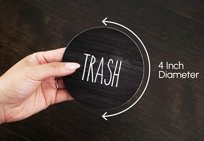 Rustic Recycle and Trash Magnets for Kitchen Trash Cans and Recycling Bins, Trash and Recycle Magnet Combo for Garbage Can Logo Symbol, 2 Magnetic Sticker Adhesives, 4 Inch Circle, Outdoor Waste Bin